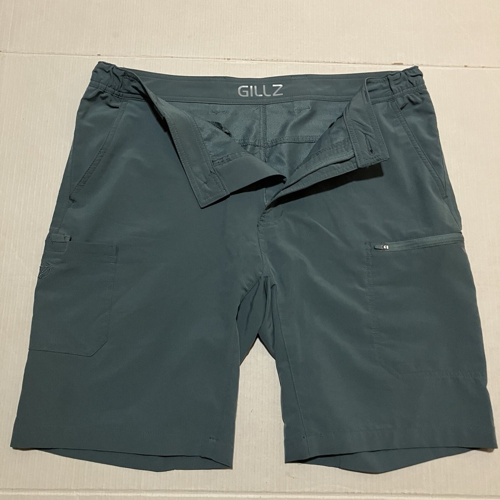 Gillz Shorts Mens Size Large Teal Cargo Fishing Zip Pockets Outdoors 38 X‎ 10